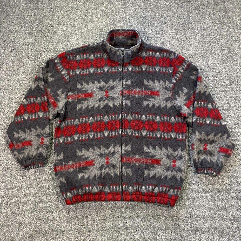 BonWorth Southwestern Fleece Jacket Womens Small S Gray Red Outdoors Hiking